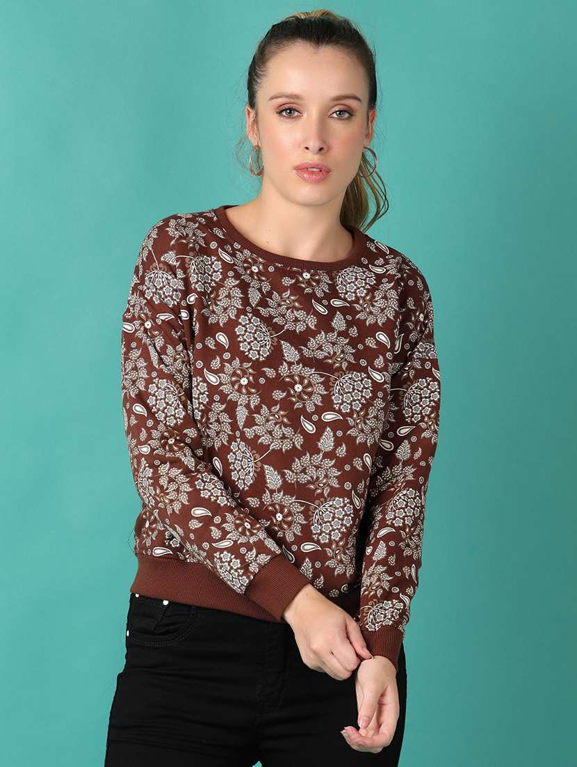 women all over print round neck sweatshirt