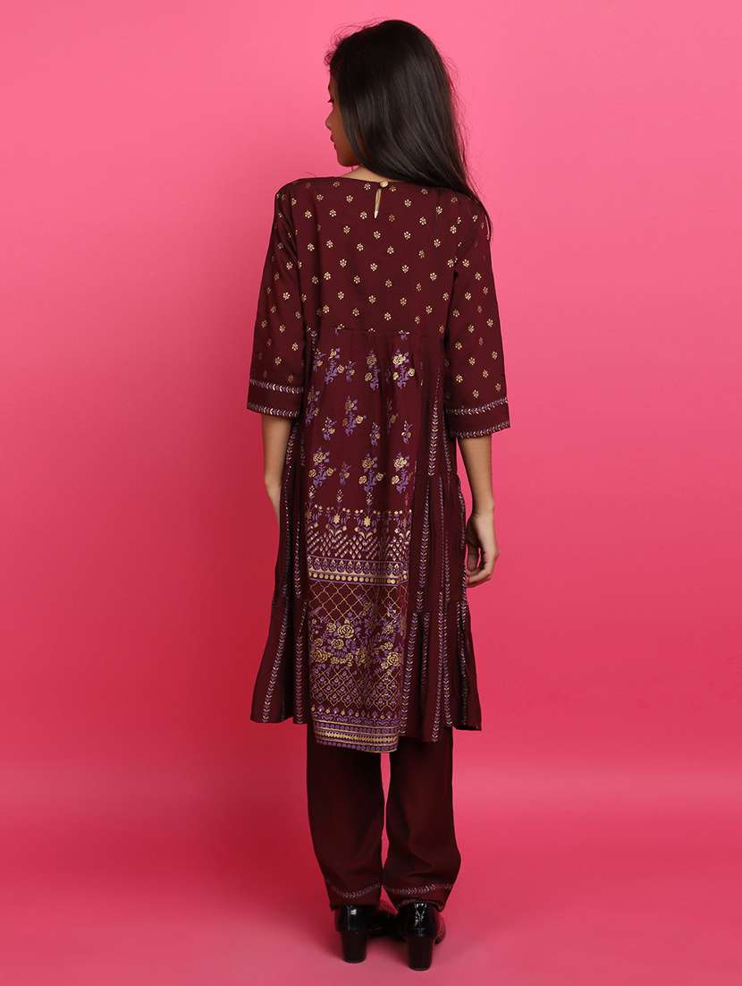 maroon cotton blend suit set - 20589505 -  Standard Image - 2