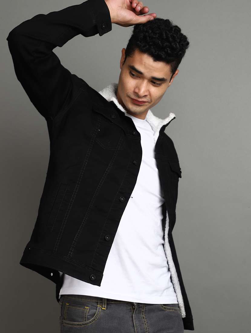 men black solid long sleeve denim jacket - 20589780 -  Standard Image - 2