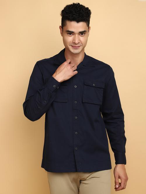 blue solid casual shirt - 20589802 -  Standard Image - 0