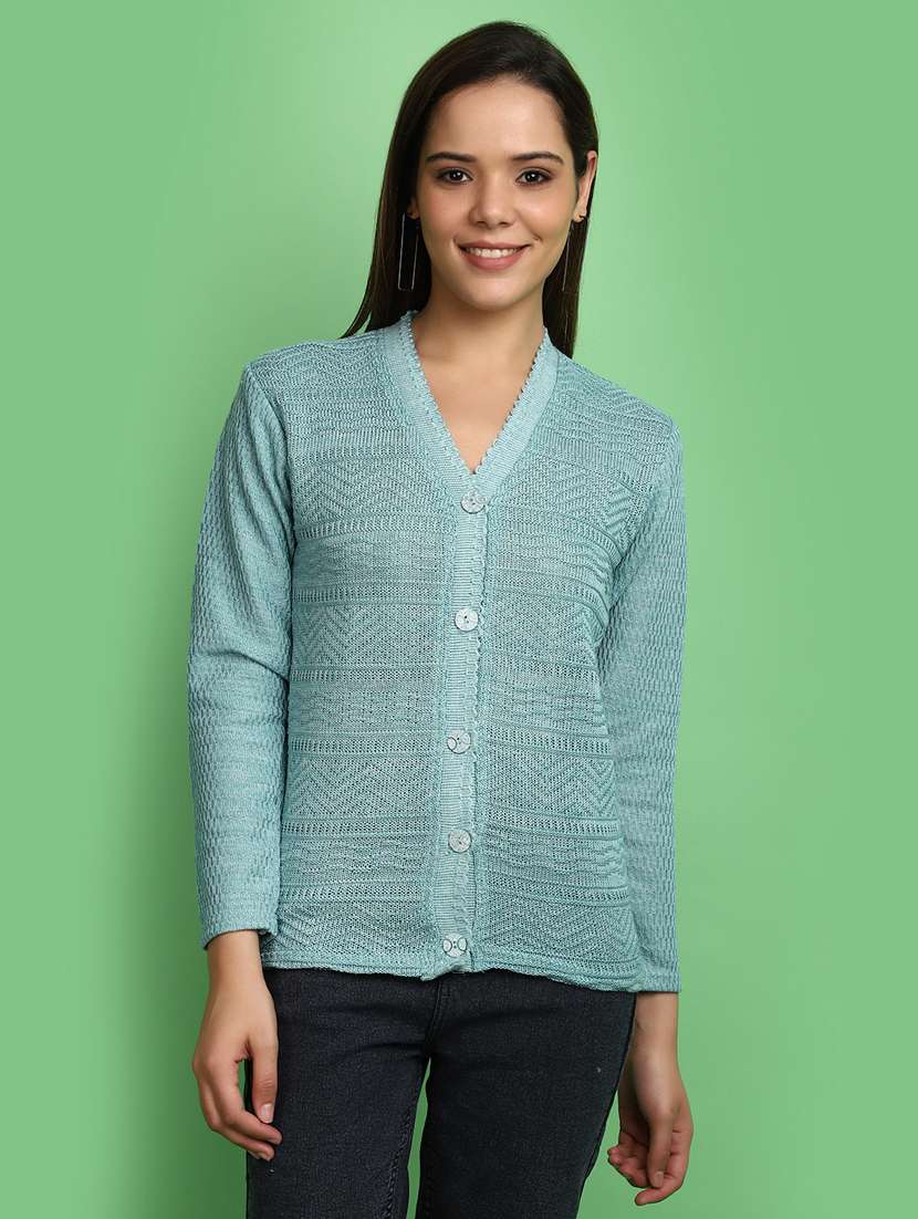 women turquoise long sleeves cardigans