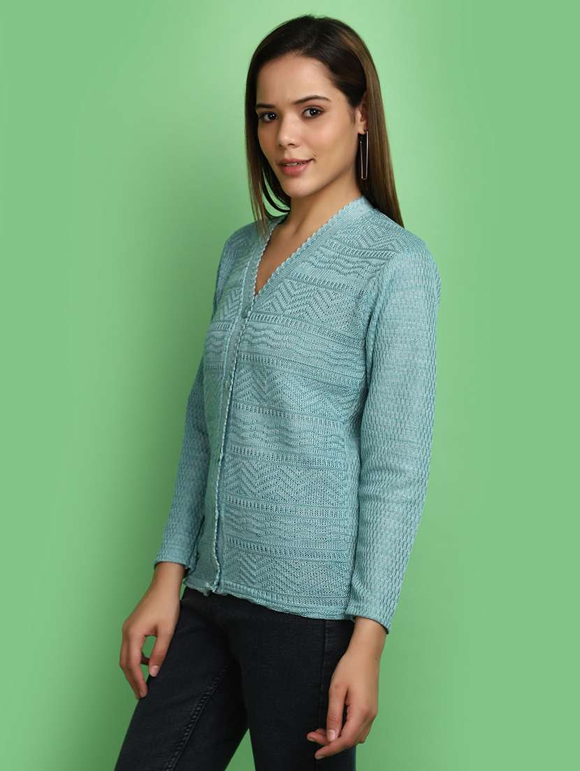 women turquoise long sleeves cardigans - 20589861 - Standard Image - 2