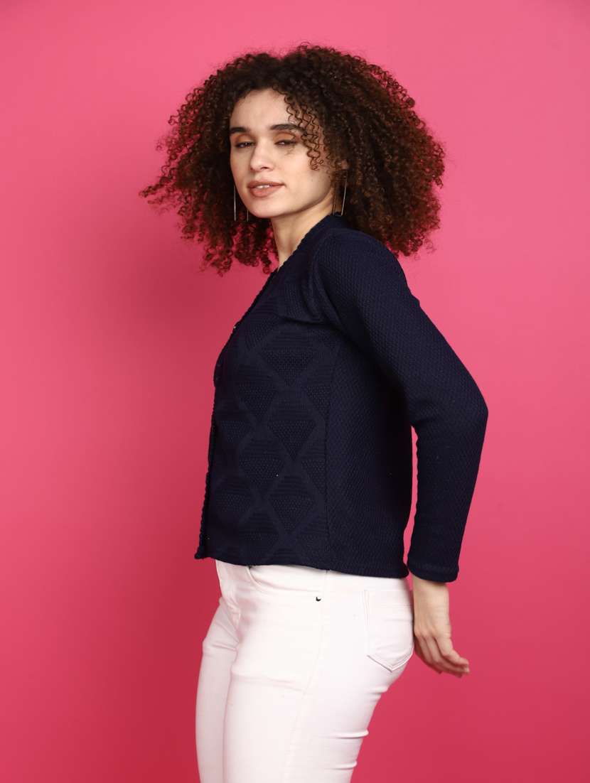women navy blue long sleeves cardigans - 20589862 - Standard Image - 2