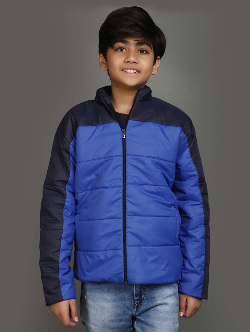 blue colour block long sleeves jacket