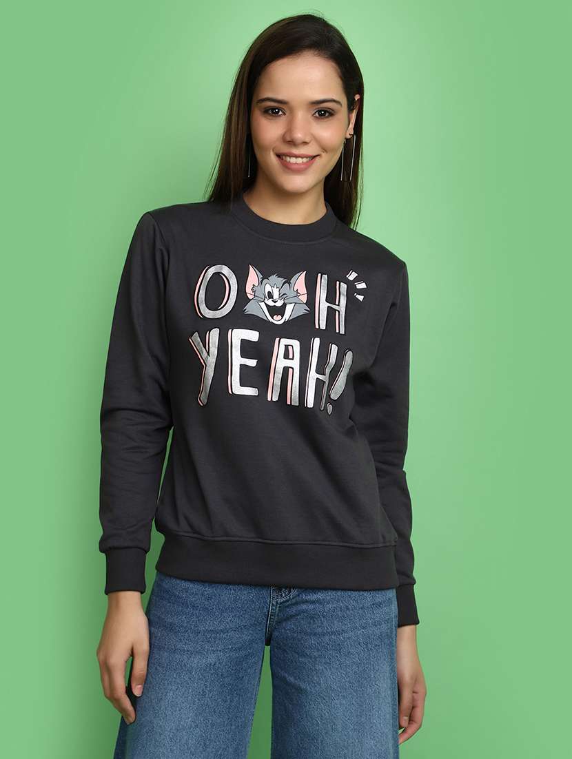 women round neck front print sweatshirt
