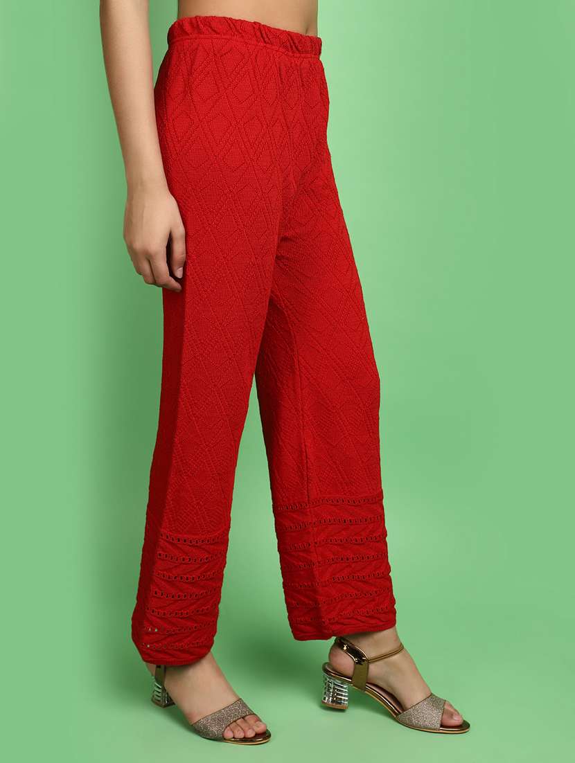 women mid rise self design palazzo - 20589936 - Standard Image - 2