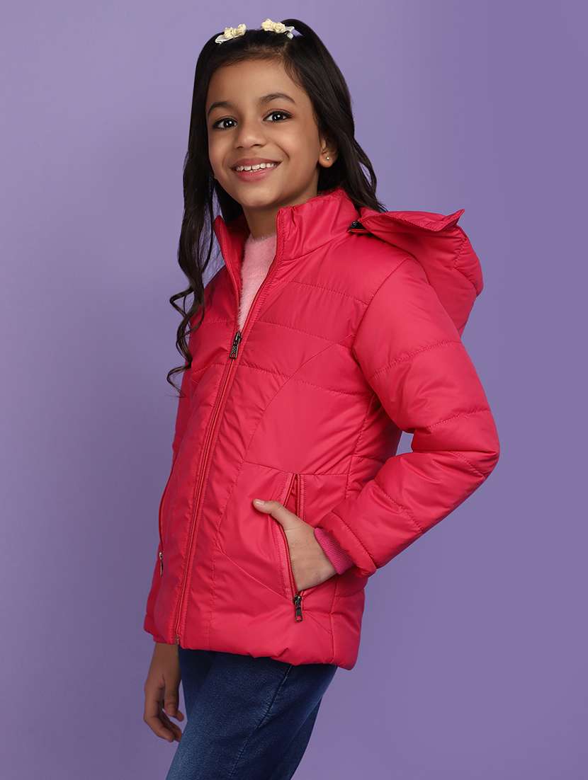 fuchsia solid hooded jacket - 20589949 - Standard Image - 2