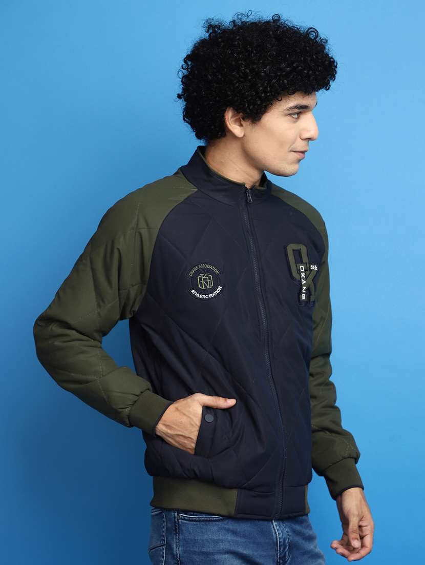 blue color block casual jacket - 20589951 -  Standard Image - 2