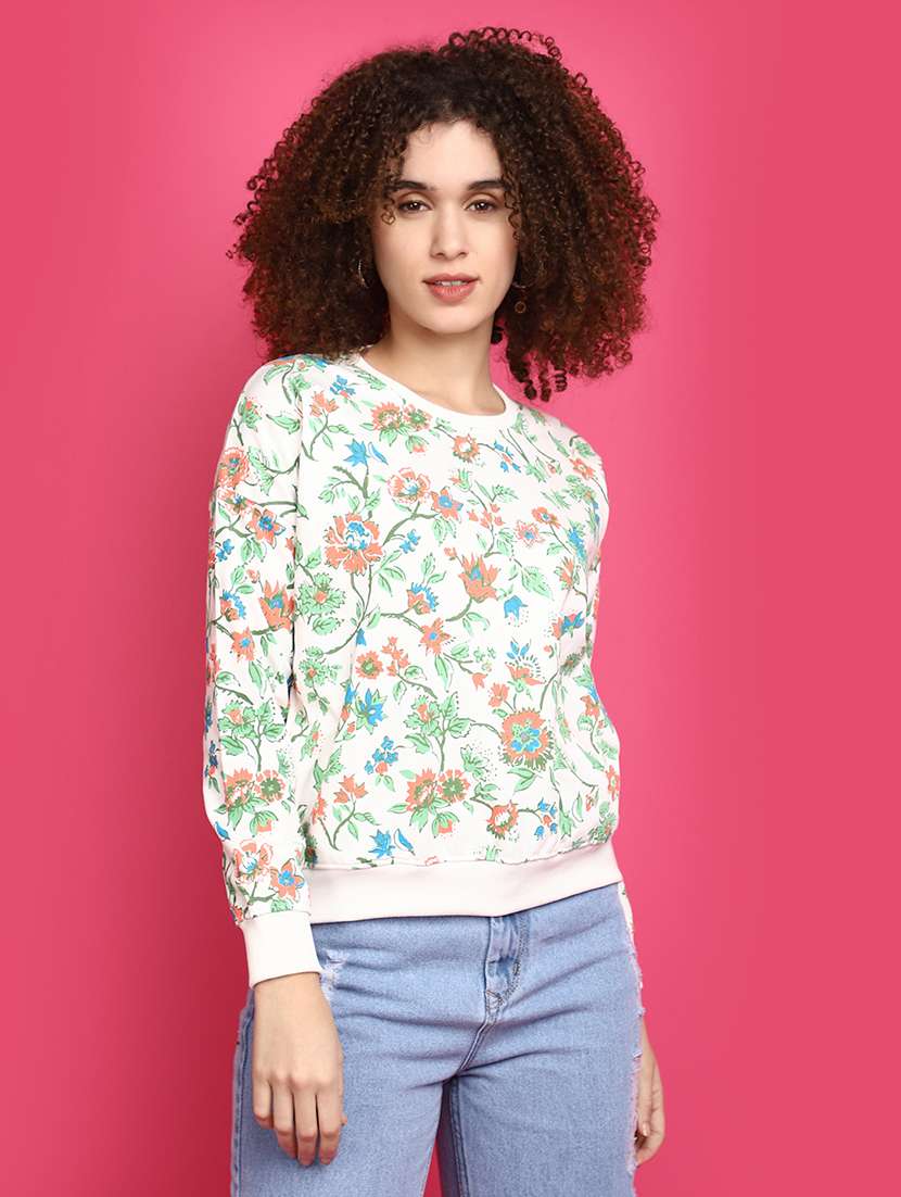 women round neck floral printed sweatshirt