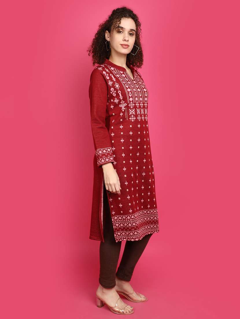maroon self design detailed kurta - 20589961 - Standard Image - 2