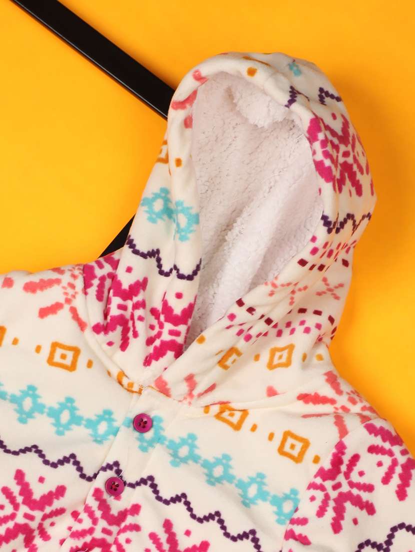 off white printed hooded jacket & pyjama set - 20589985 -  Standard Image - 2