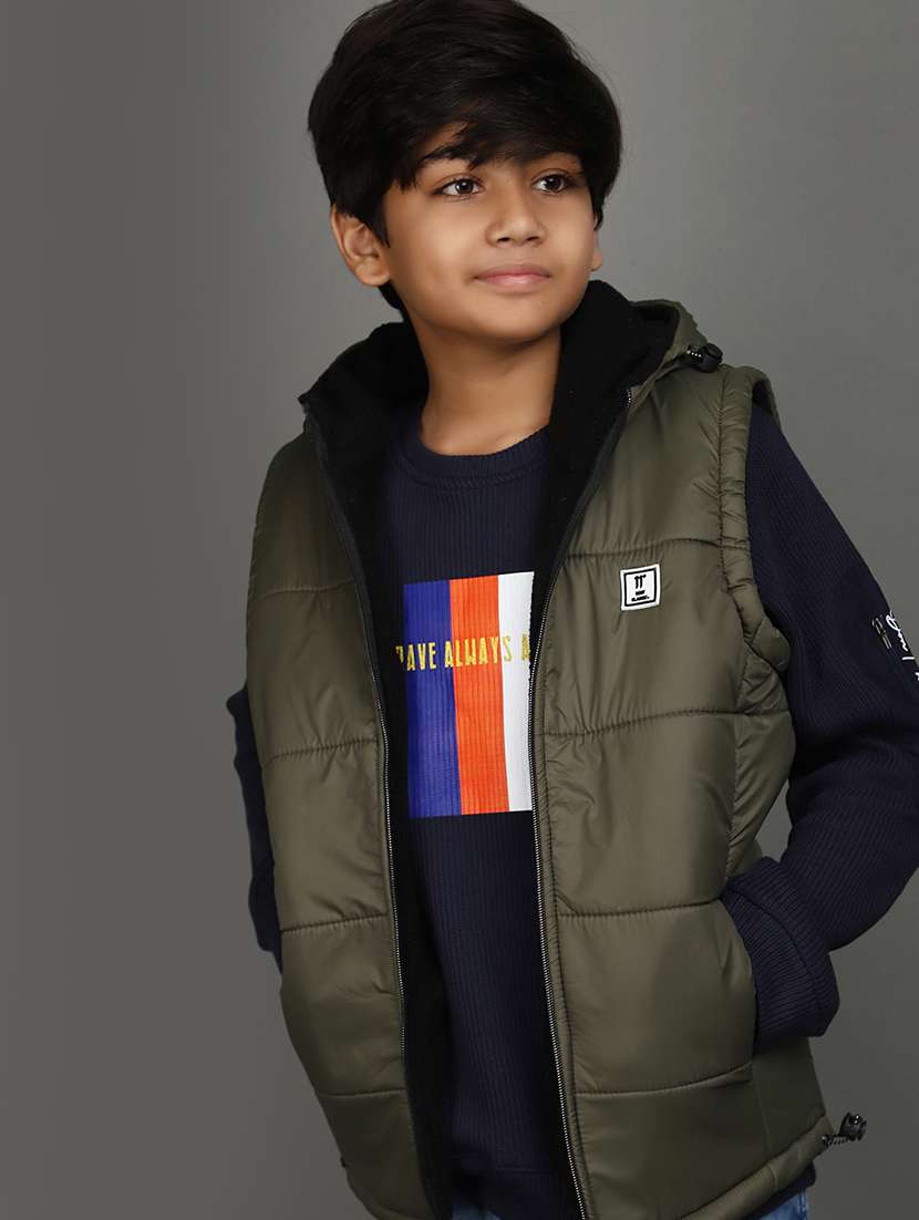 olive green solid sleeveless jacket - 20589991 -  Standard Image - 2