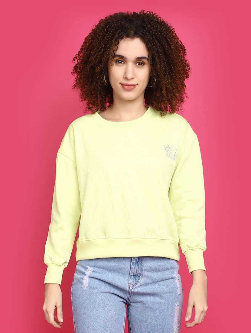 women round neck solid sweatshirt