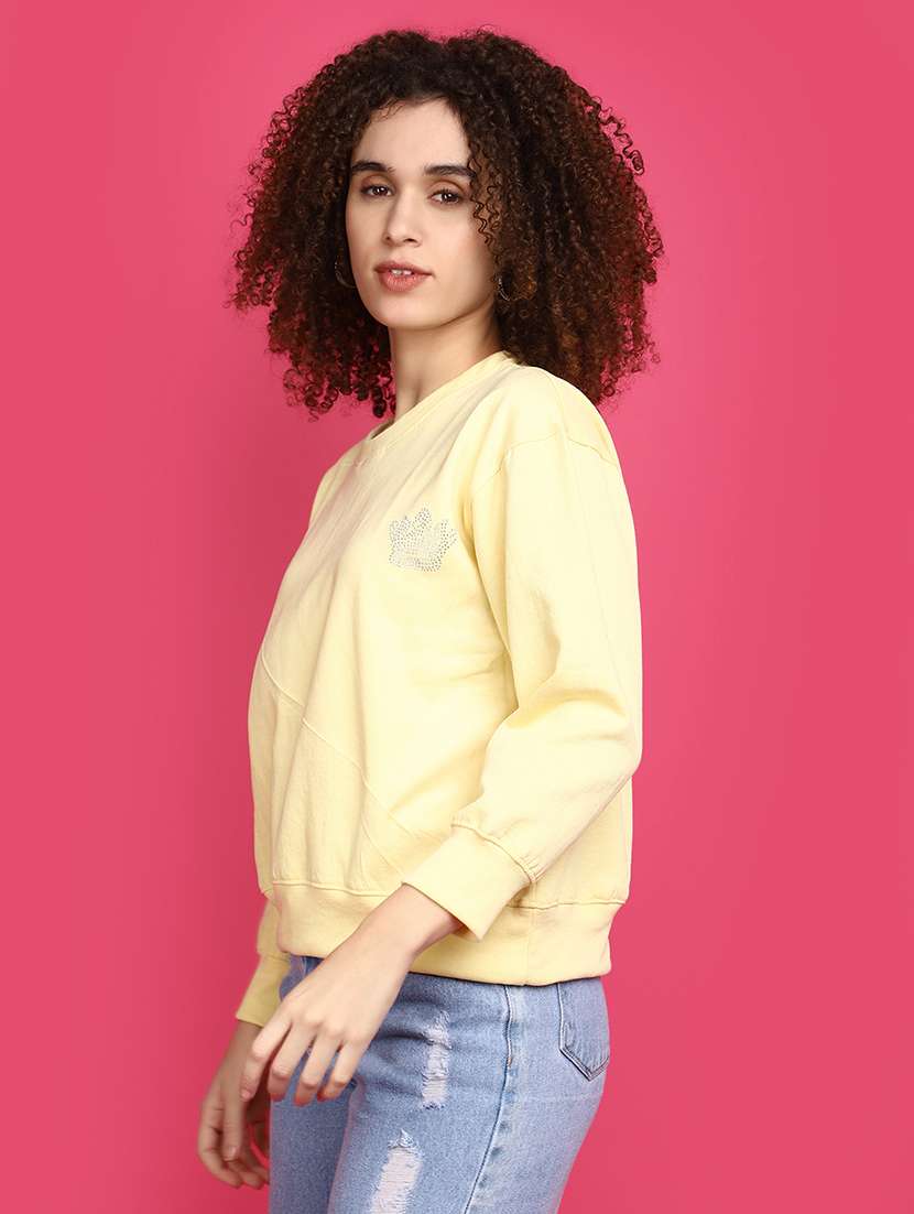 women round neck solid sweatshirt - 20590008 - Standard Image - 2