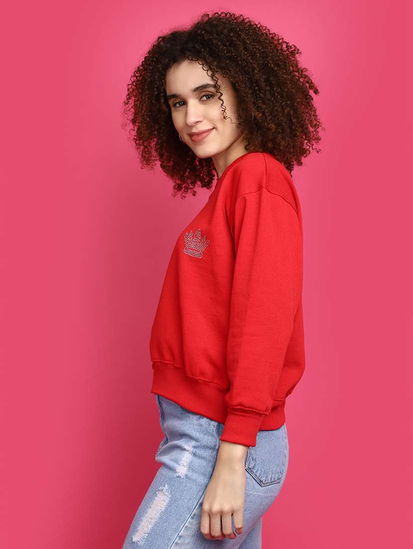 women round neck solid sweatshirt - 20590010 - Standard Image - 2