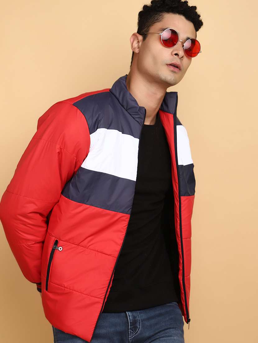 men long sleeved color block quilted jacket - 20590056 - Standard Image - 2