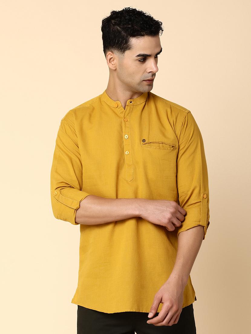 men mandarin neck solid short kurta - 20590121 - Zoom Image - 0