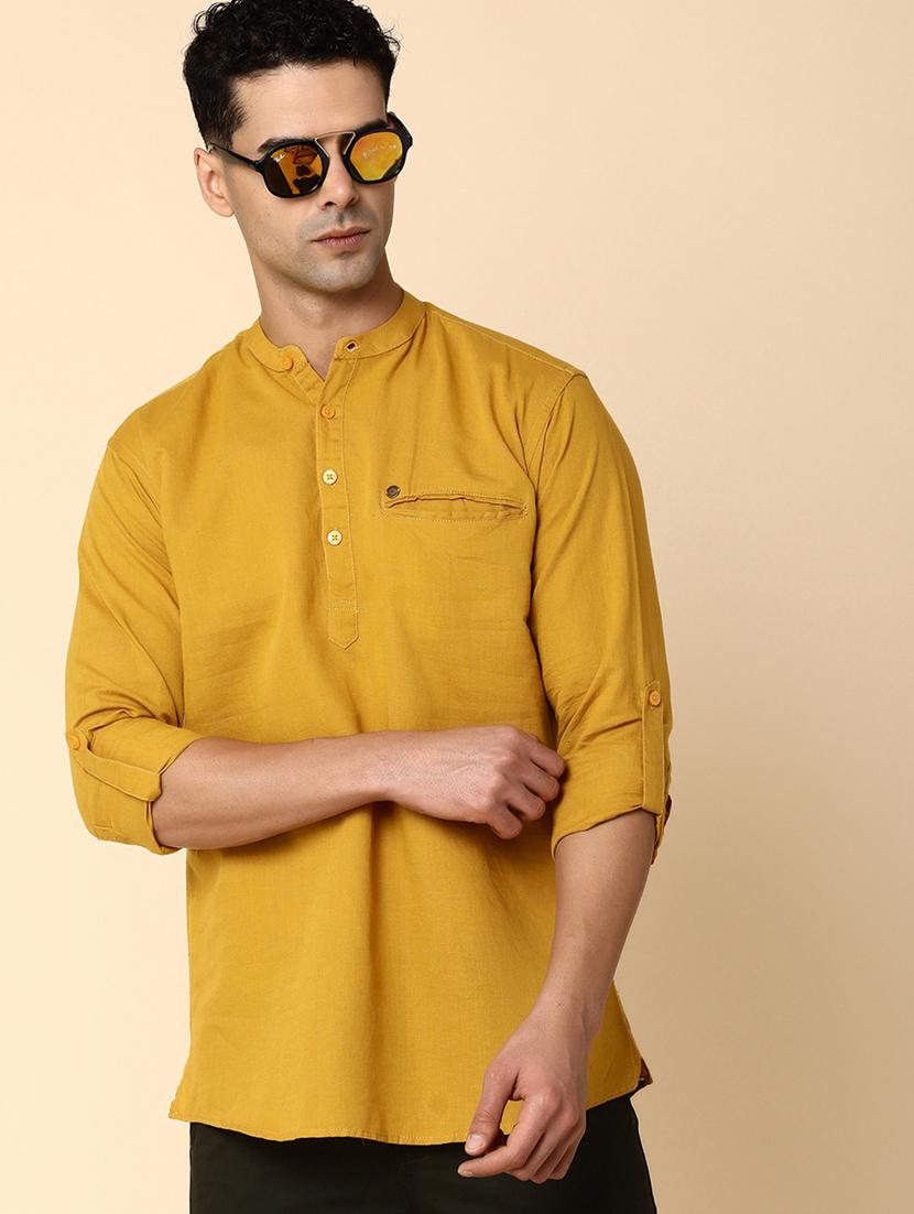 men mandarin neck solid short kurta - 20590121 - Standard Image - 2