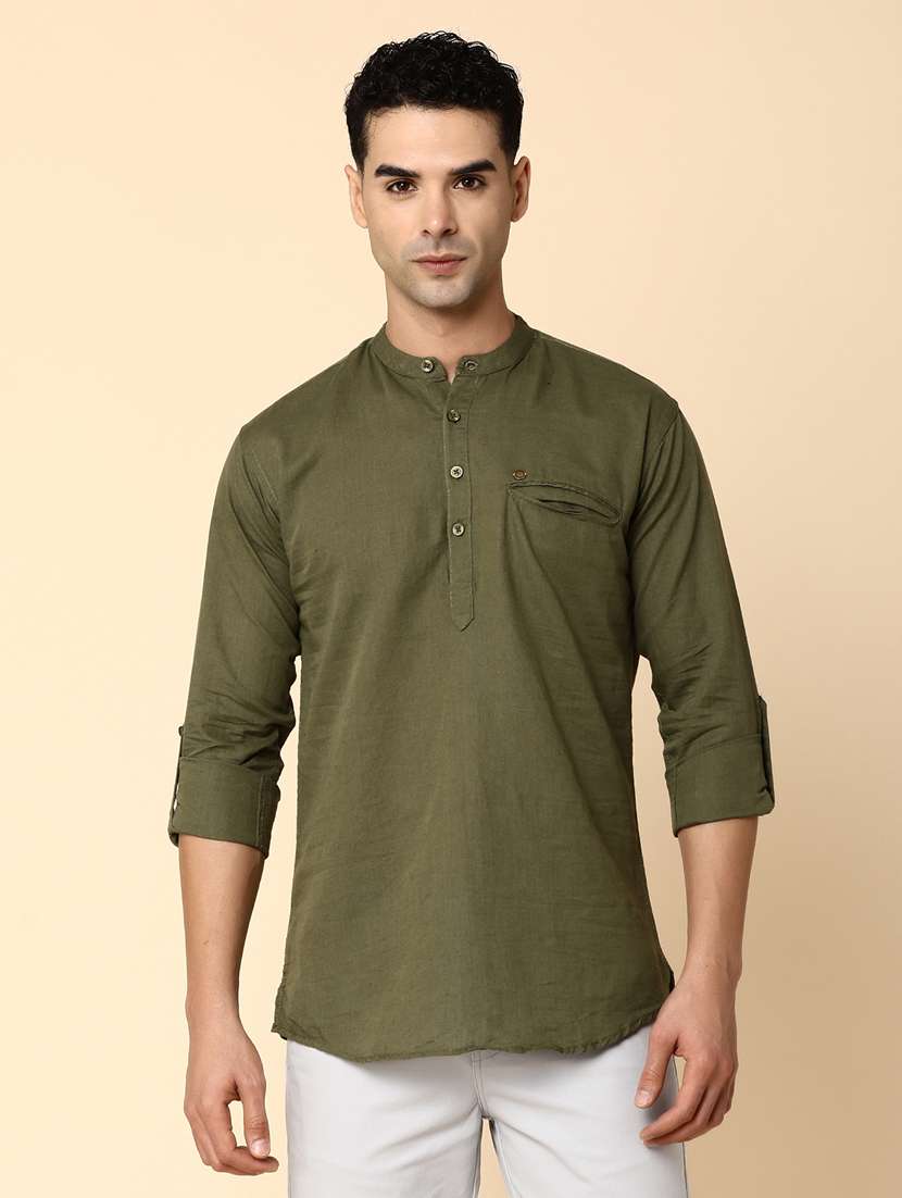 men mandarin neck solid short kurta