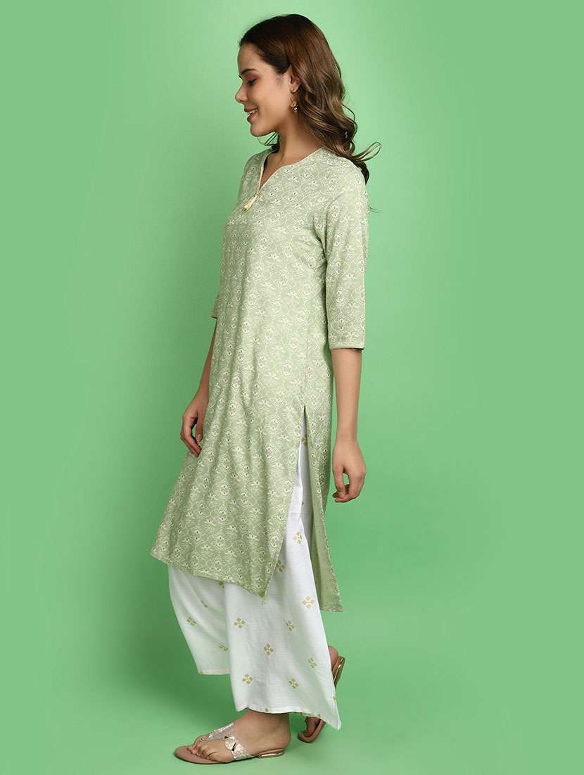 women neo mint notch neck straight kurta - 20590126 -  Standard Image - 2