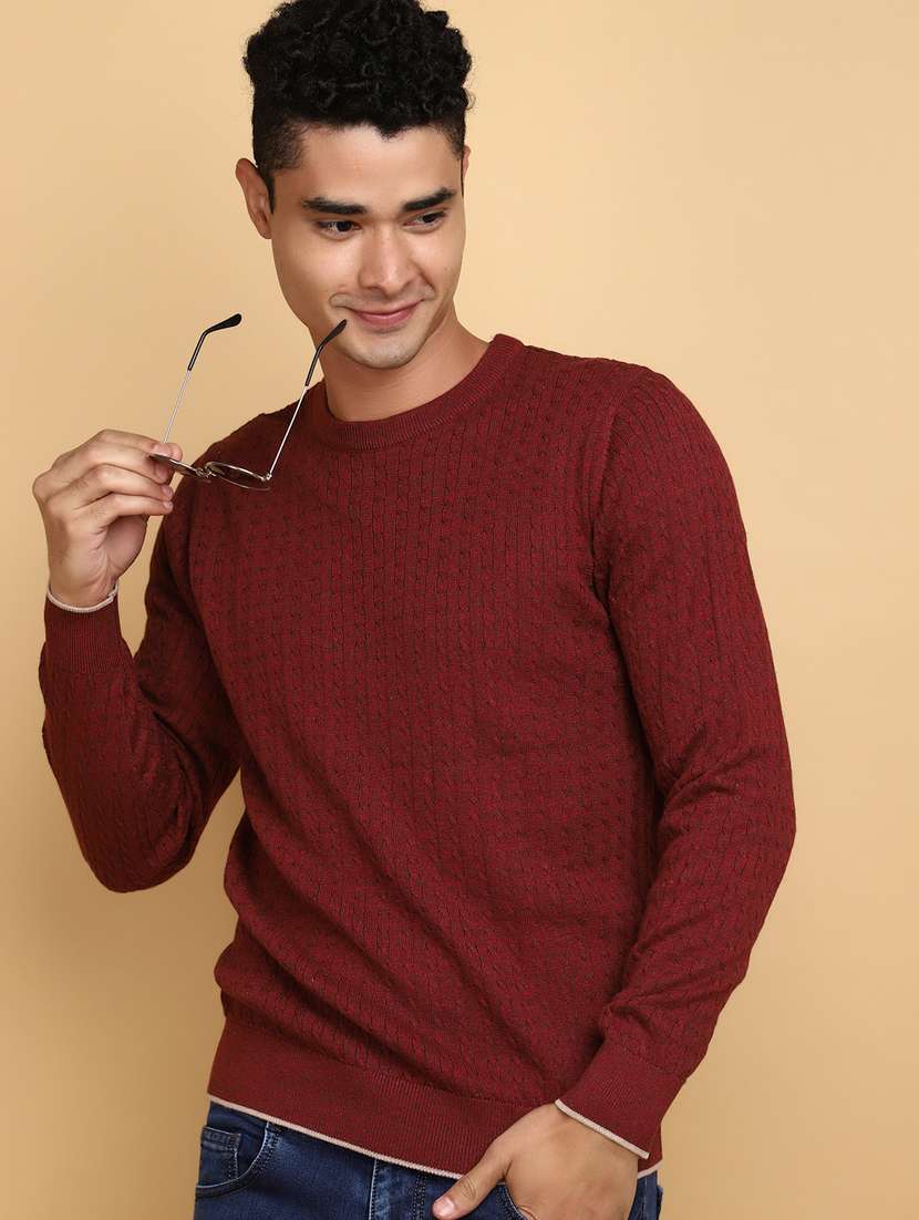 men long sleeves self design pullover - 20590159 -  Standard Image - 2