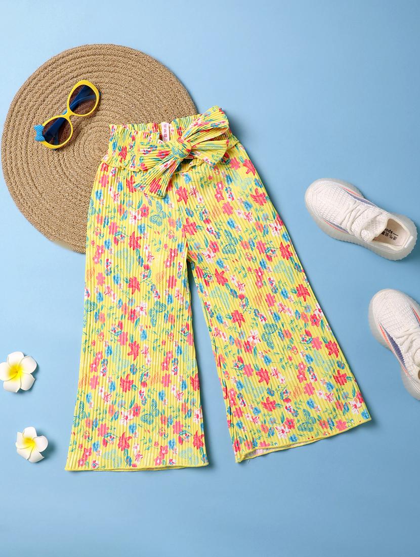 girls yellow floral printed palazzo - 20590164 - Zoom Image - 0