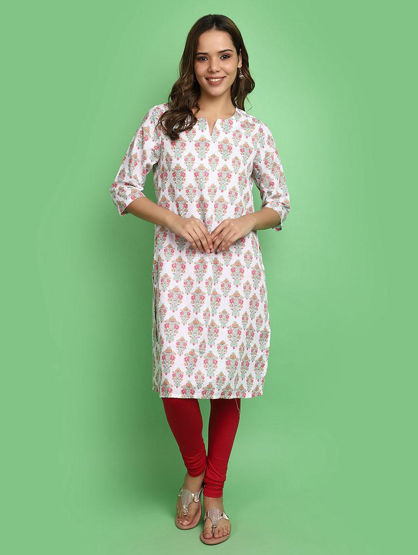 women white notch neck straight kurta - 20590183 - Zoom Image - 0