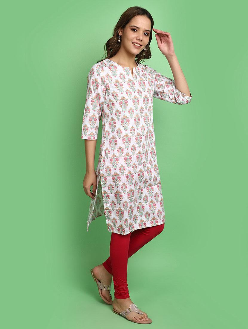 women white notch neck straight kurta - 20590183 - Standard Image - 2