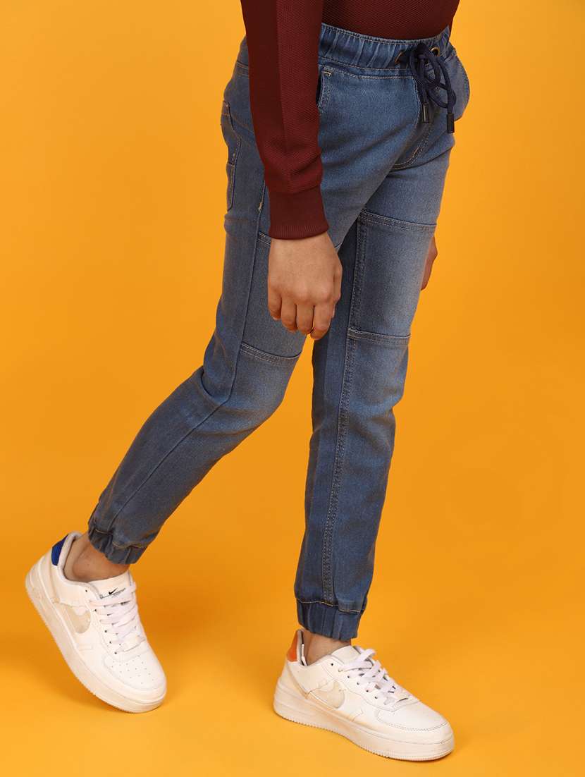 solid light blue detailed jogger jeans - 20590196 -  Standard Image - 2