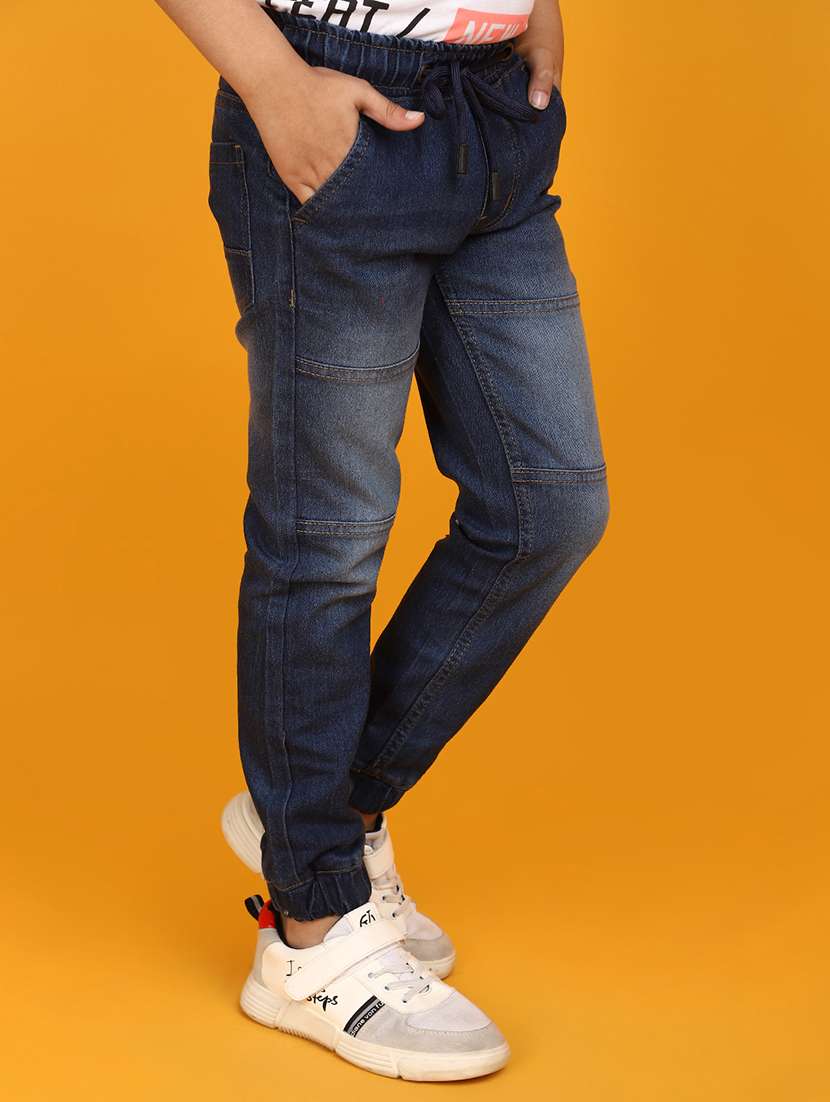 solid navy blue detailed jogger jeans - 20590197 -  Standard Image - 2