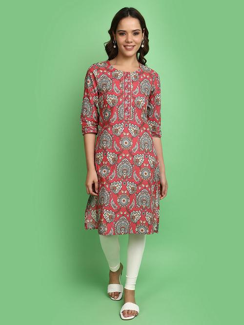 women red round neck straight kurta - 20590403 - Standard Image - 0