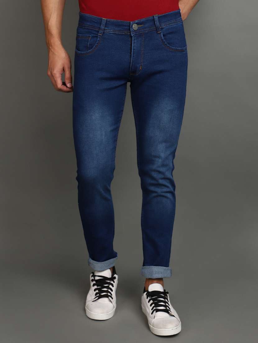men mid rise plain denim jeans