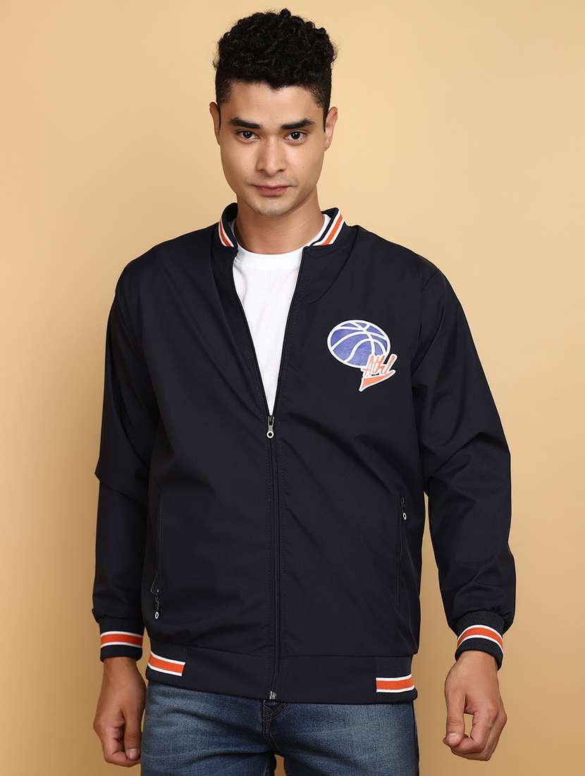 navy blue cotton casual jacket