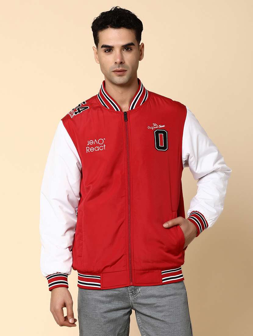 men color block long sleeve varsity jacket