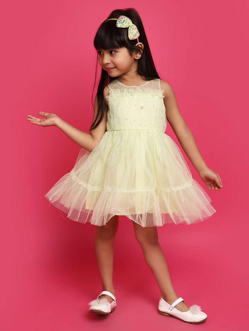 yellow net embellished frock