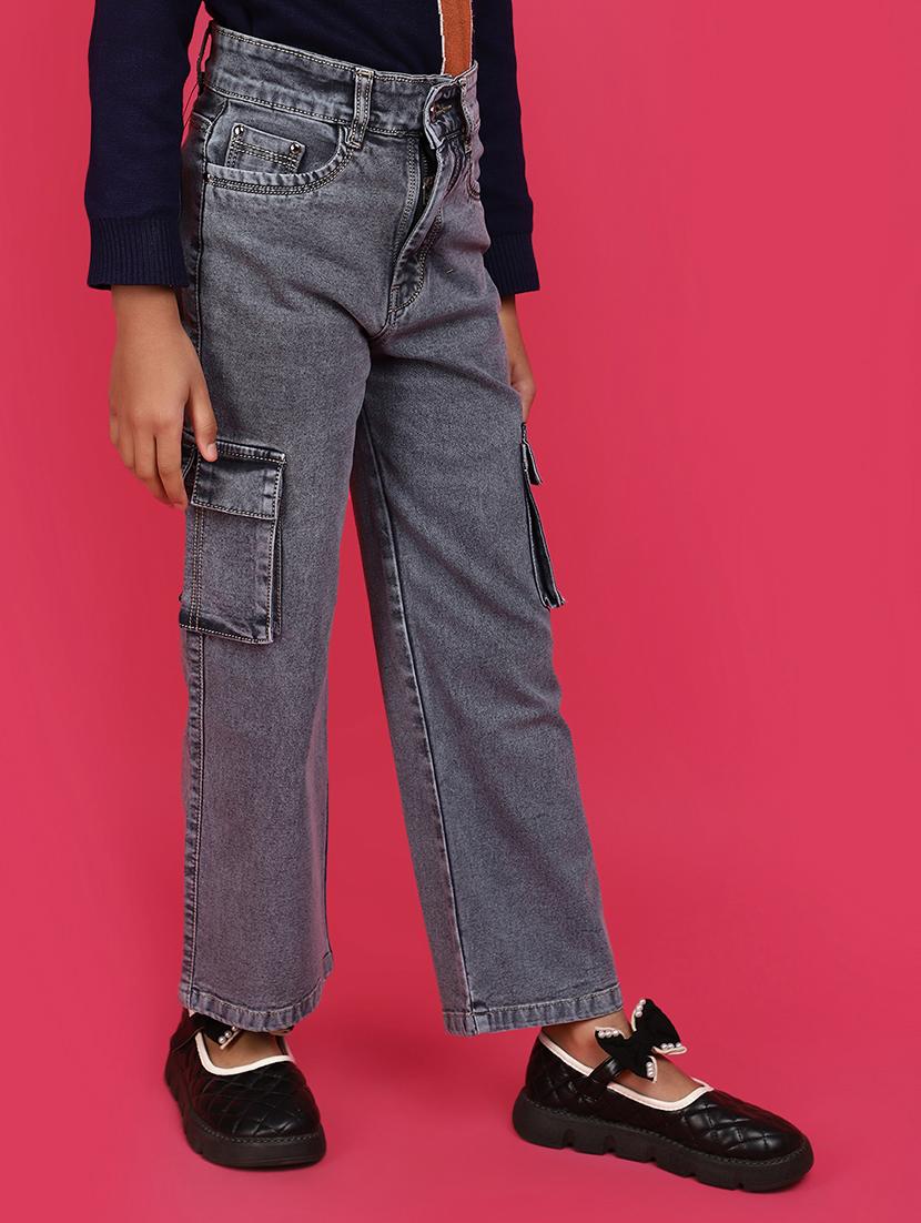 solid grey cargo denim jeans - 20591013 - Standard Image - 2