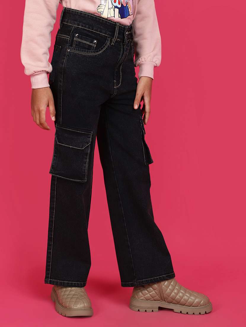 solid black cargo denim jeans - 20591021 -  Standard Image - 2