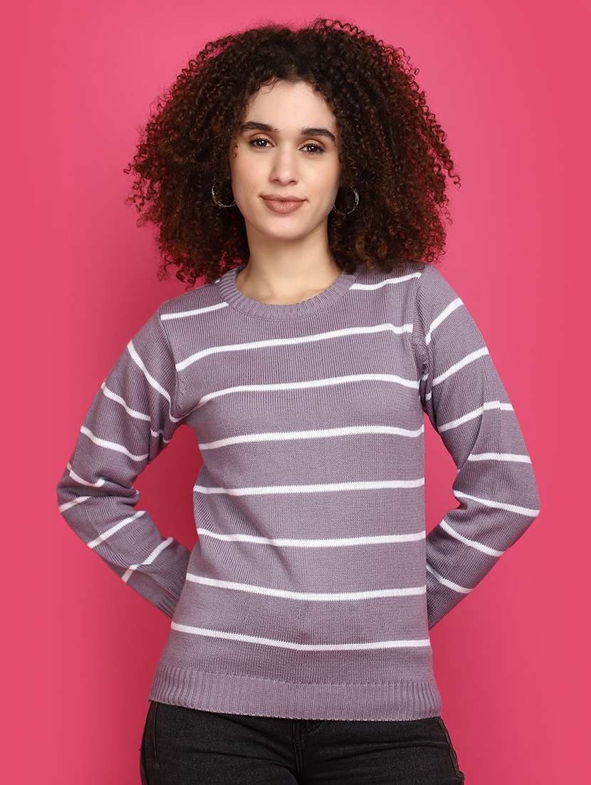 women purple stripes pullover