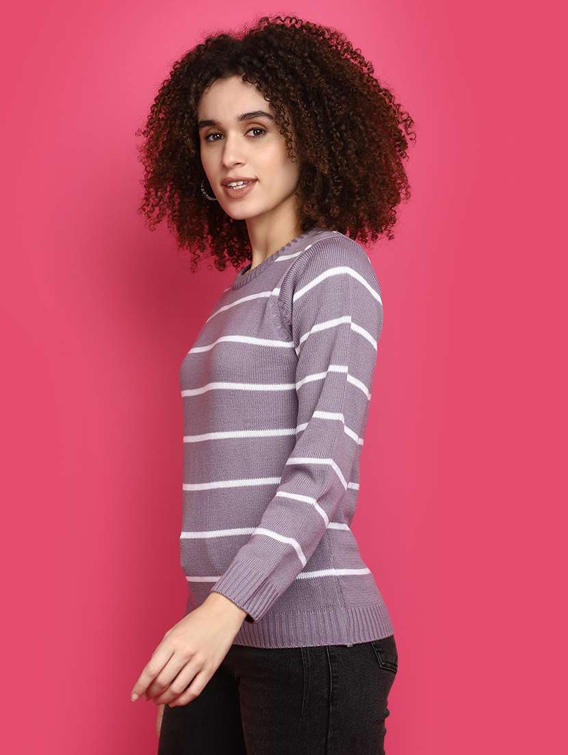 women purple stripes pullover - 20591023 -  Standard Image - 2