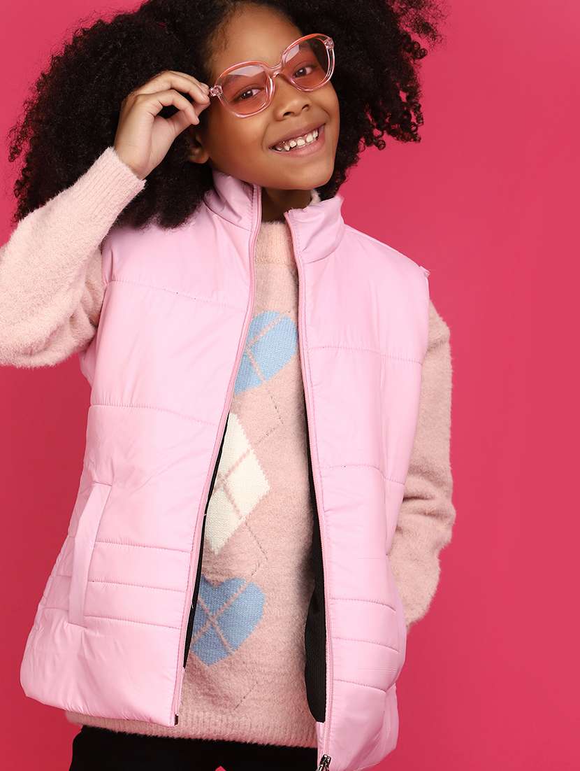 girls pink solid quilted jacket - 20591036 -  Standard Image - 2