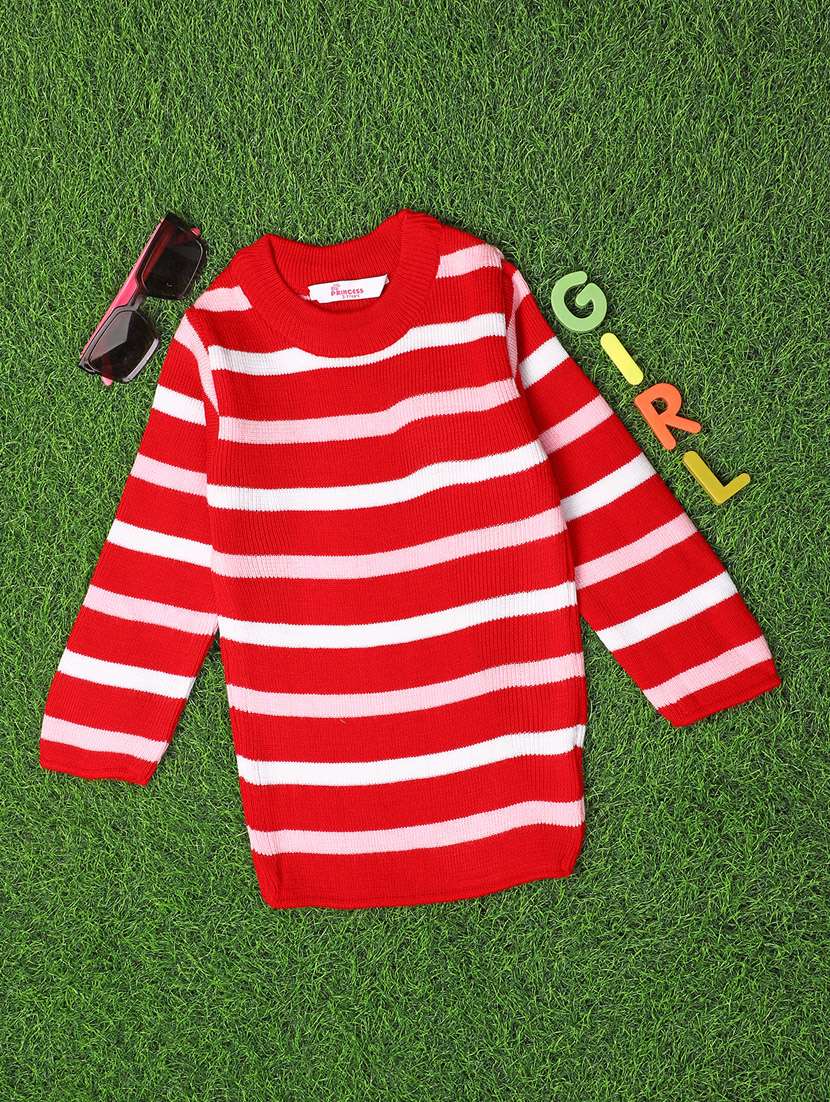 girls stripes self design sweatshirt