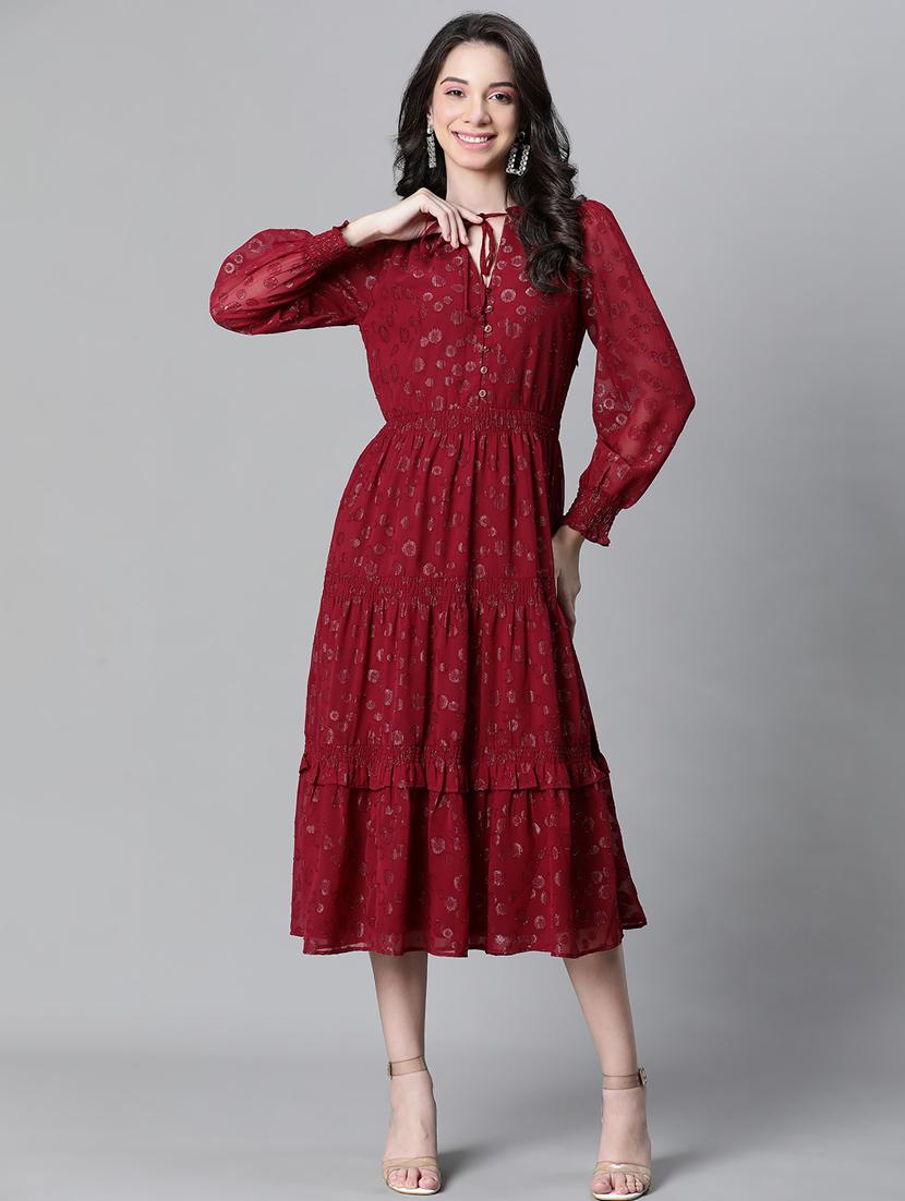 maroon polyester tiered dress - 20591134 - Standard Image - 2