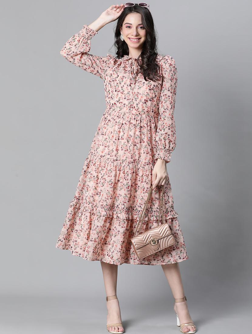 peach polyester tiered maxi dress - 20591135 - Zoom Image - 0