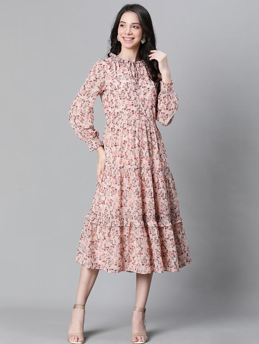 peach polyester tiered maxi dress - 20591135 - Standard Image - 2