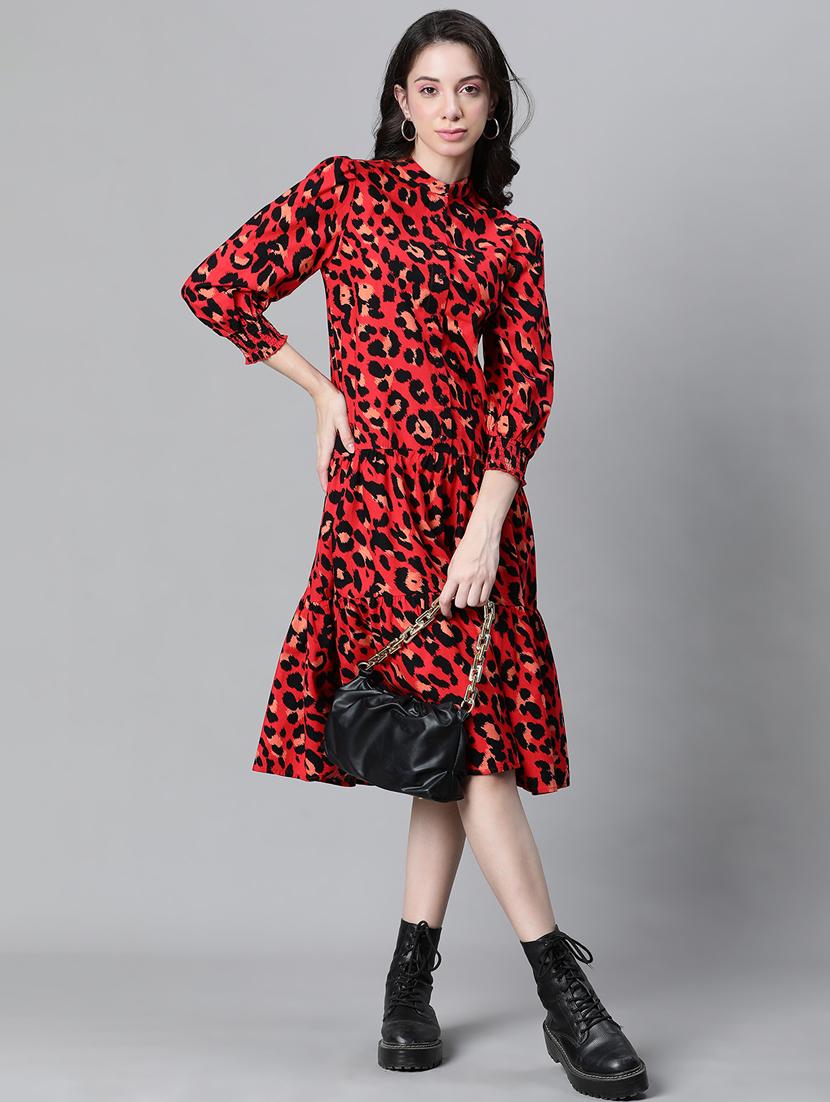 red cotton tiered dress - 20591137 - Zoom Image - 0