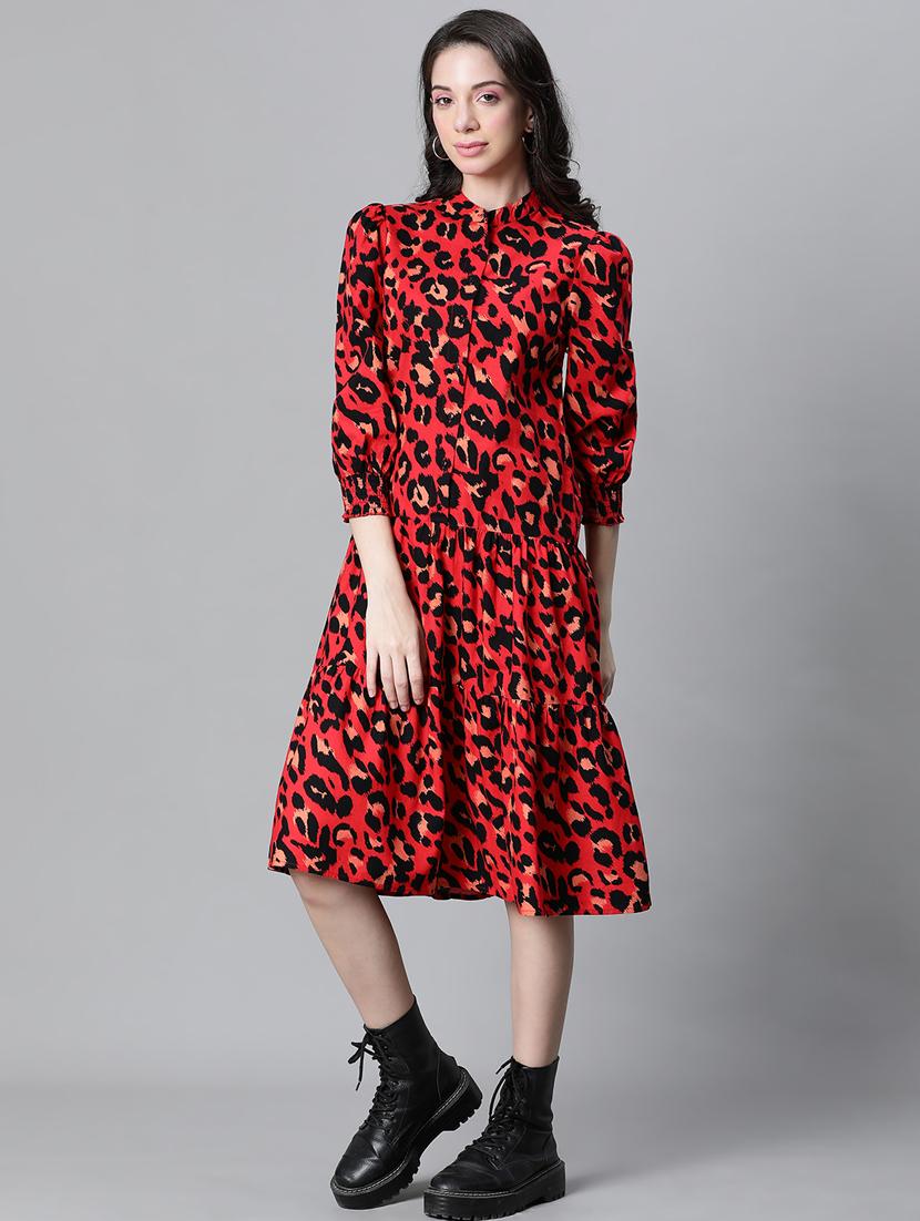 red cotton tiered dress - 20591137 - Standard Image - 2