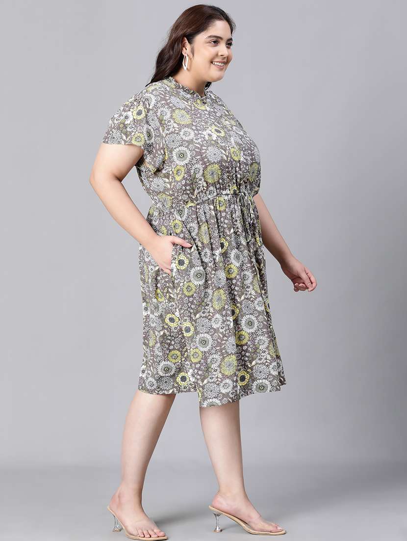 women floral printed button detailed plus size fit & flare dress - 20591152 -  Standard Image - 2
