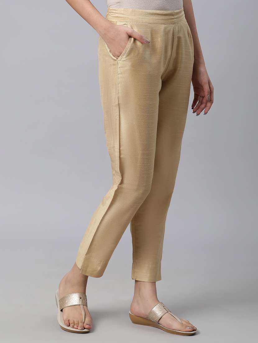 women solid flat front slim fit trouser - 20592286 - Standard Image - 2