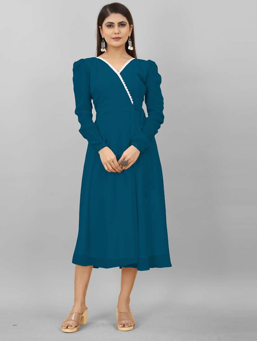 women lace work rayon a-line dress