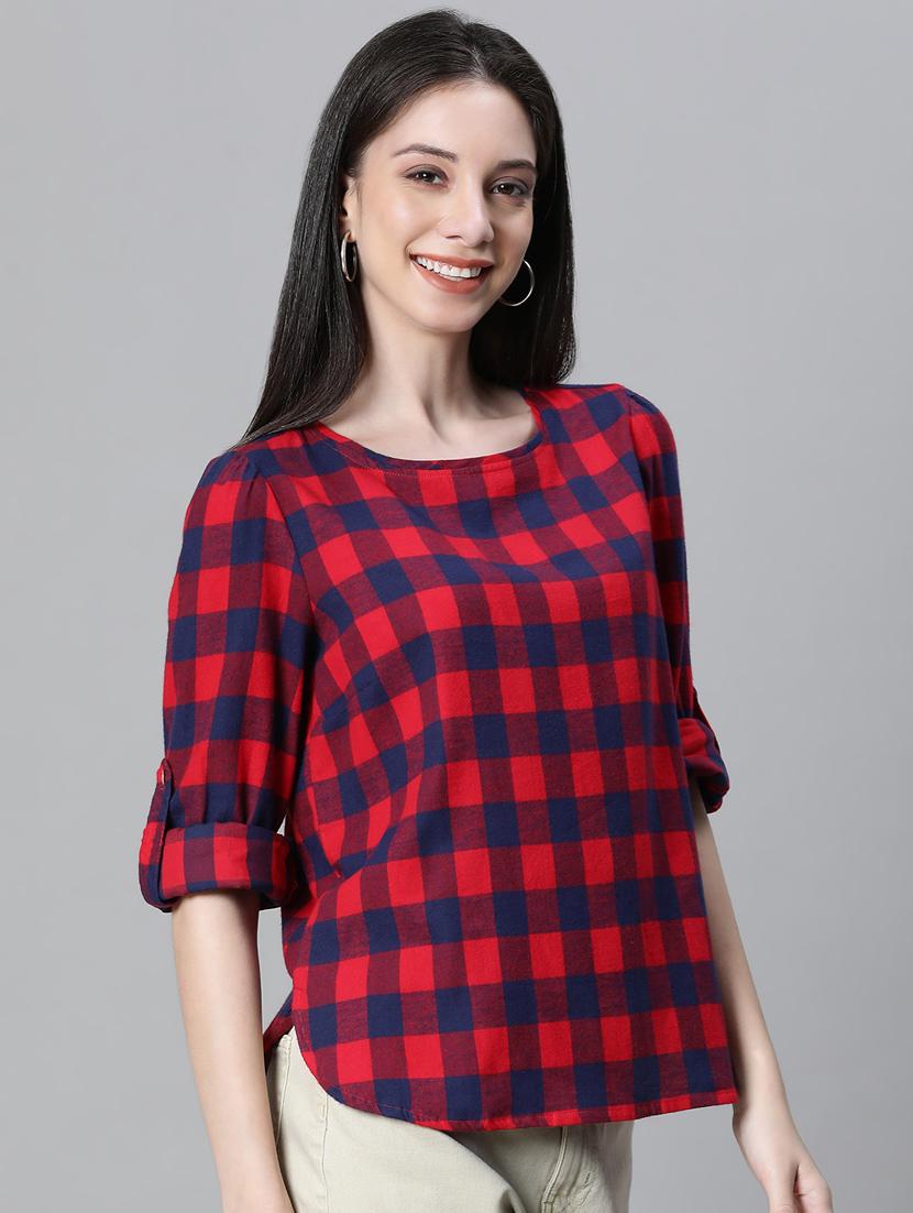 red cotton blouson top - 20592338 - Standard Image - 2